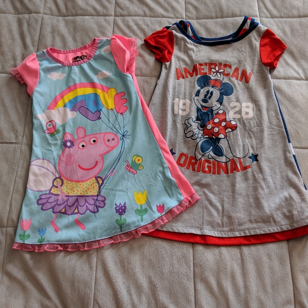 Girls Peppa Pig and Minnie Mouse nightgowns 4T
